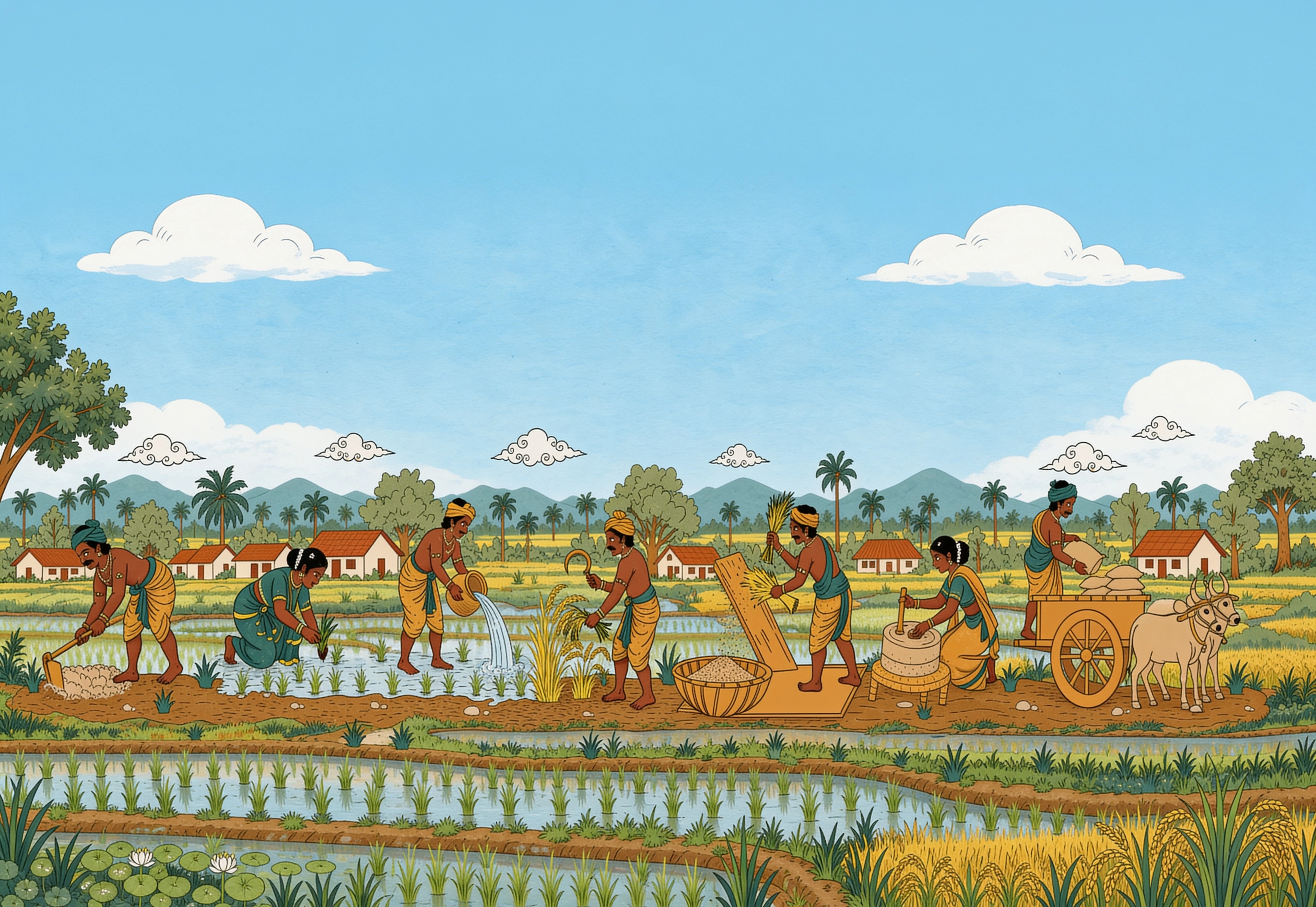 Beejam farmers and rice fields