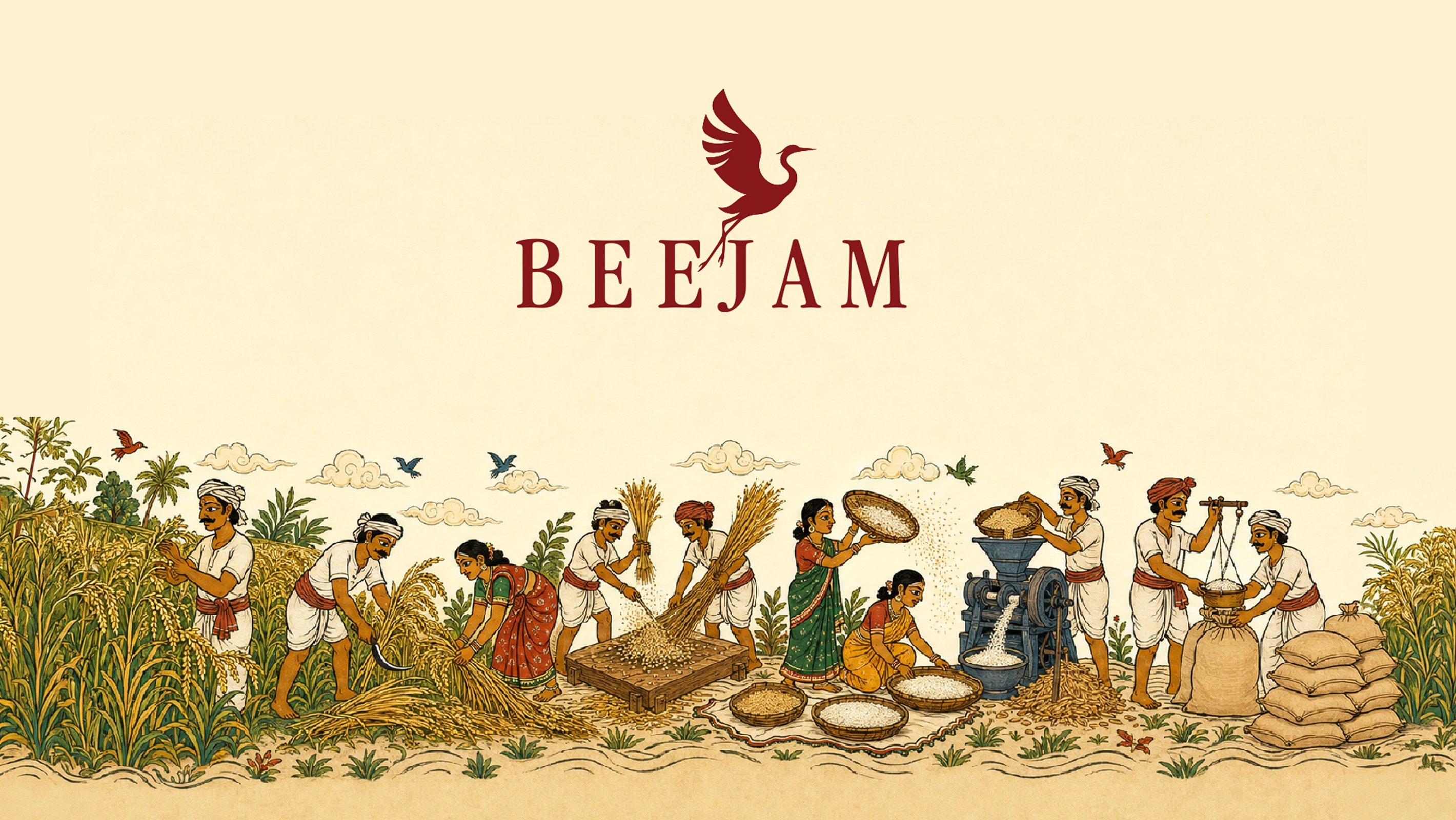 The Beejam Art Competition illustration featuring young artists and farmers